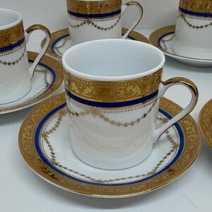 Elegant Gold and Blue Espresso Cup 6 piece Set